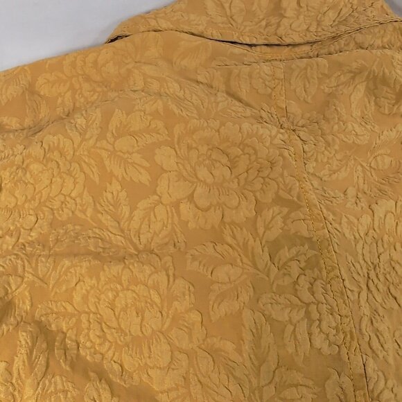 Uru 100% Silk Blouse Yellow Embossed Floral Flowers Button Textured 3/4 sleeve L - Picture 11 of 11